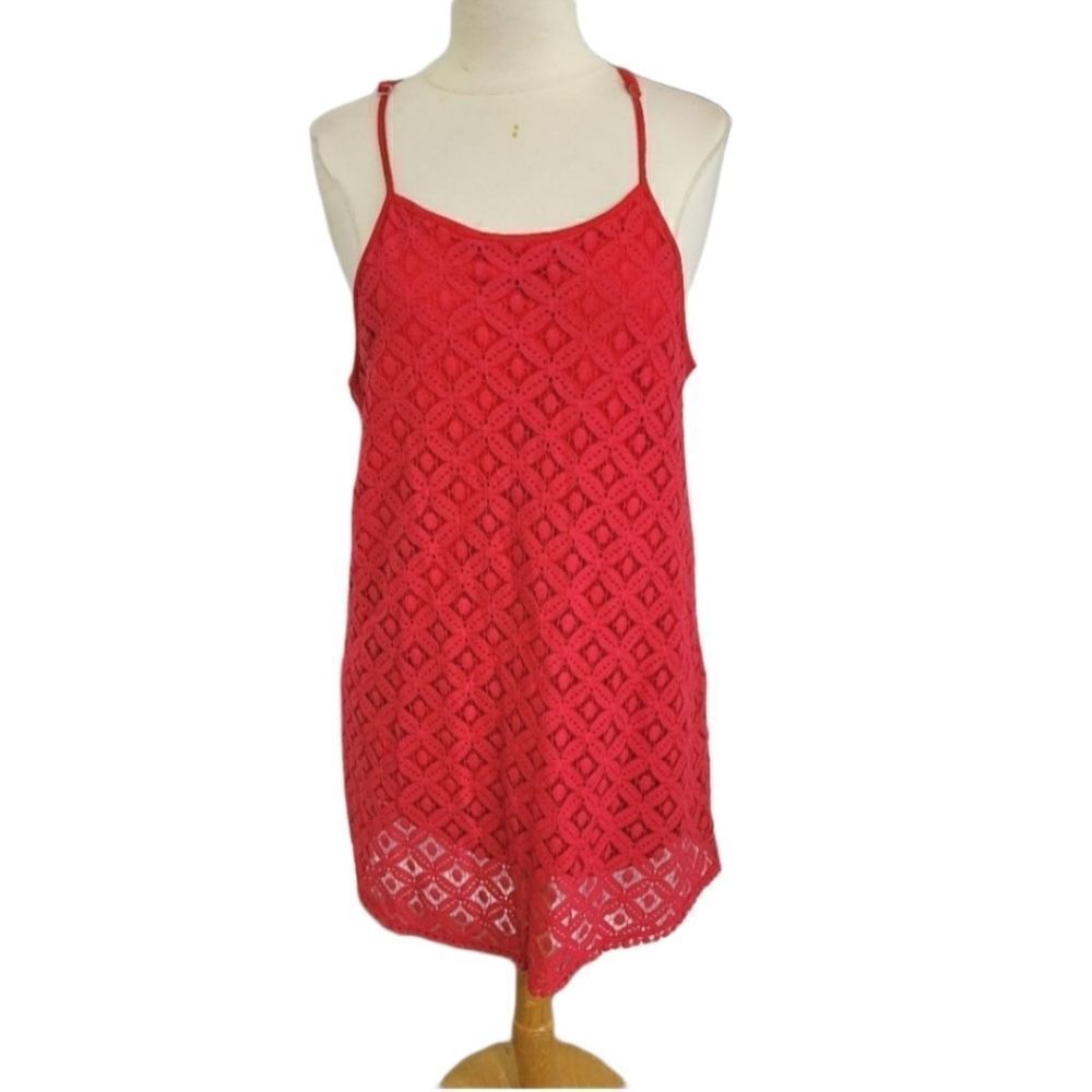 C label red dress crochet overlay size large